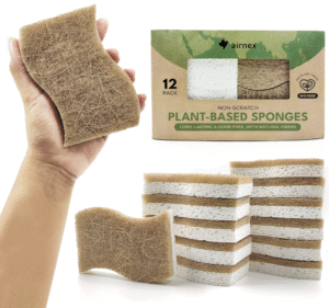 Biodegradable Natural Kitchen Sponge - Compostable Cellulose and Coconut Walnut Scrubber Sponge (12 Pack)