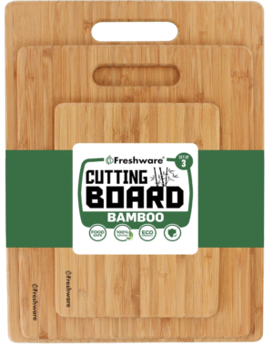 Freshware Bamboo Cutting Board Set of 3, Wooden Cutting Boards for Kitchen, Knife Friendly Food Grade Chopping Board, Lightweight with Hanging Hole for Easy Storage