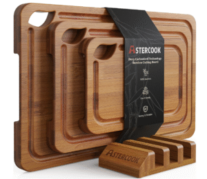 Astercook Bamboo Cutting Board Set with Storage Stand